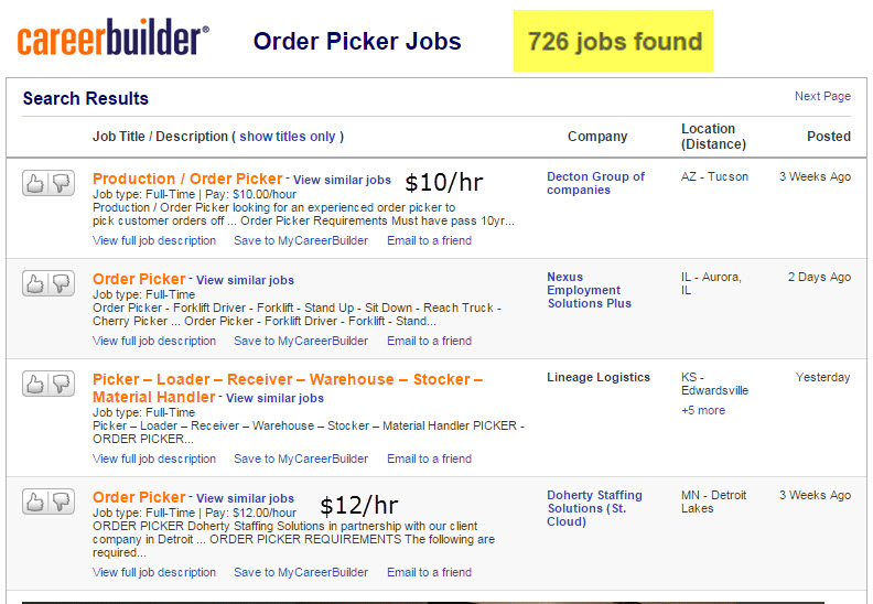 order picking jobs on career builder