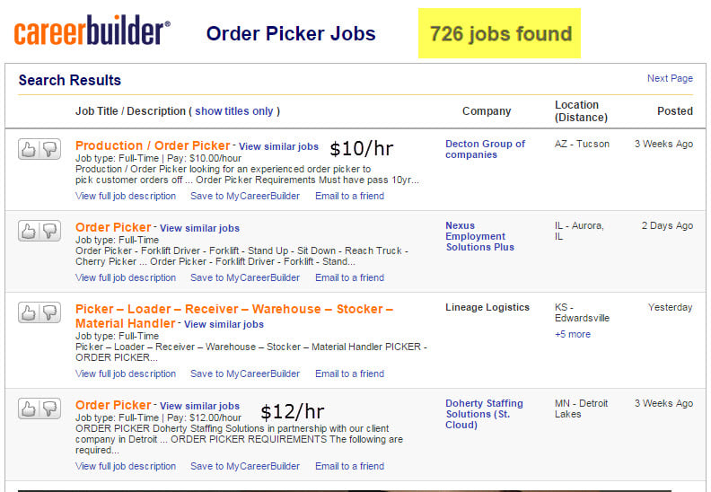 order picking jobs on career builder