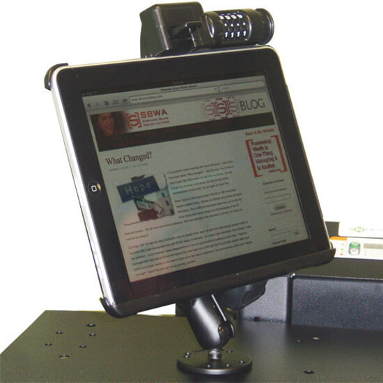 B170/B171 Adjustable & Lockable Ipad Holder for NB, PC & RC Series Mobile Powered Workstations by Newcastle Systems B170/B171 Adjustable & Lockable Ipad Holder for NB, PC & RC Series Mobile Powered Workstations by Newcastle Systems