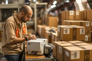 A man labeling products