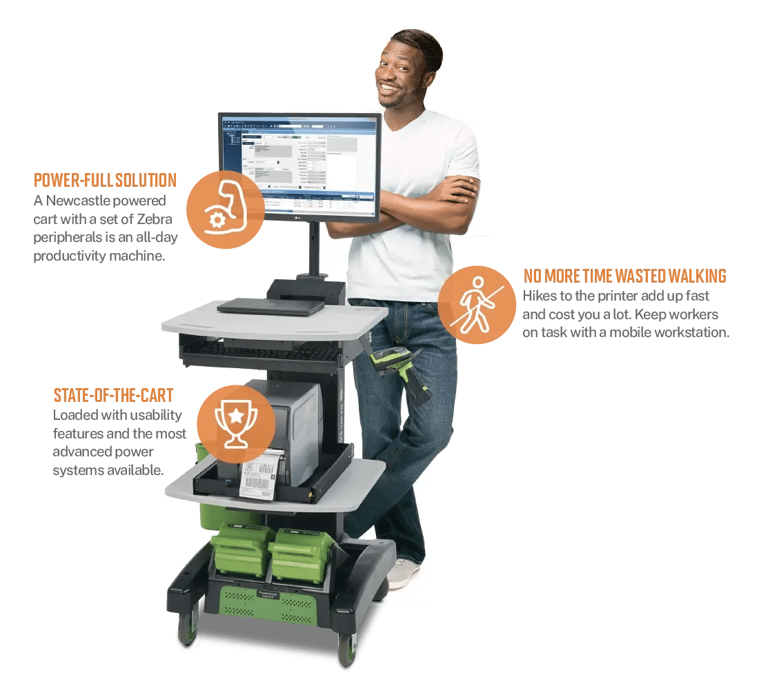 Man standing next to a mobile workstation