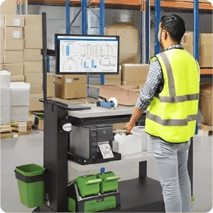 Worker looking at workstation