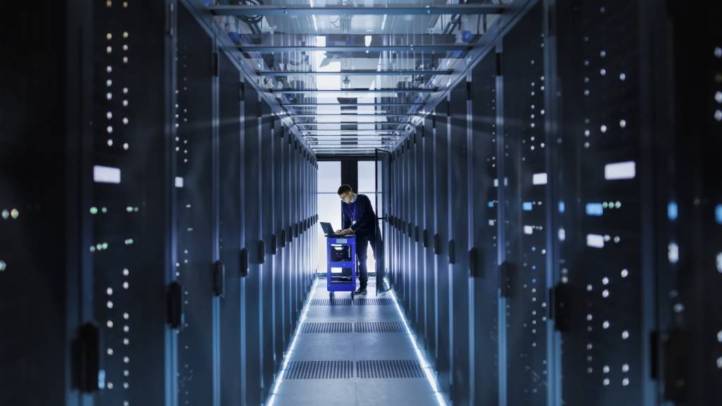 Person working at a crash cart at a data center