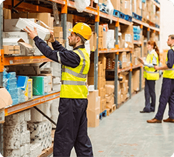 Worker sorting packages