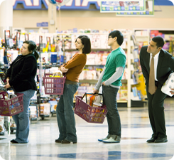 Retail customers waiting in a queue