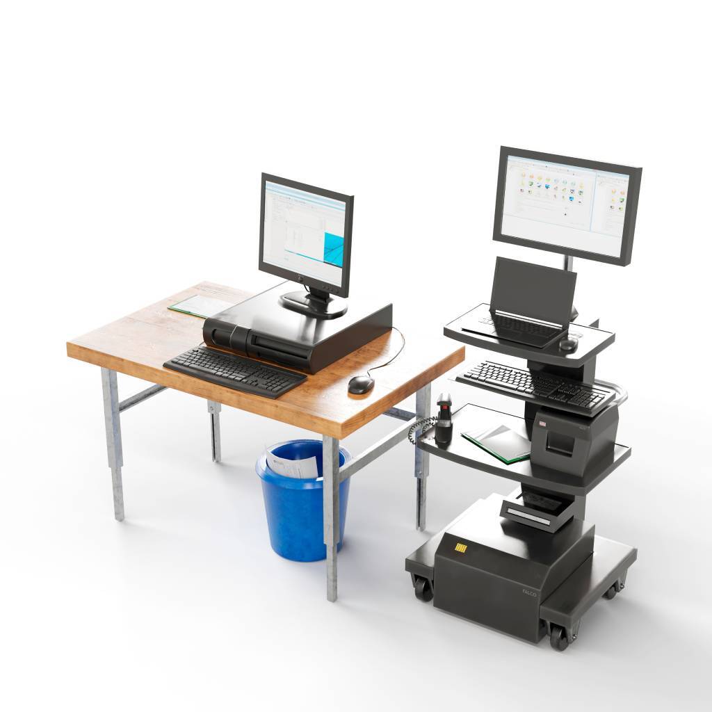 stationary desktop beside a mobile workstation