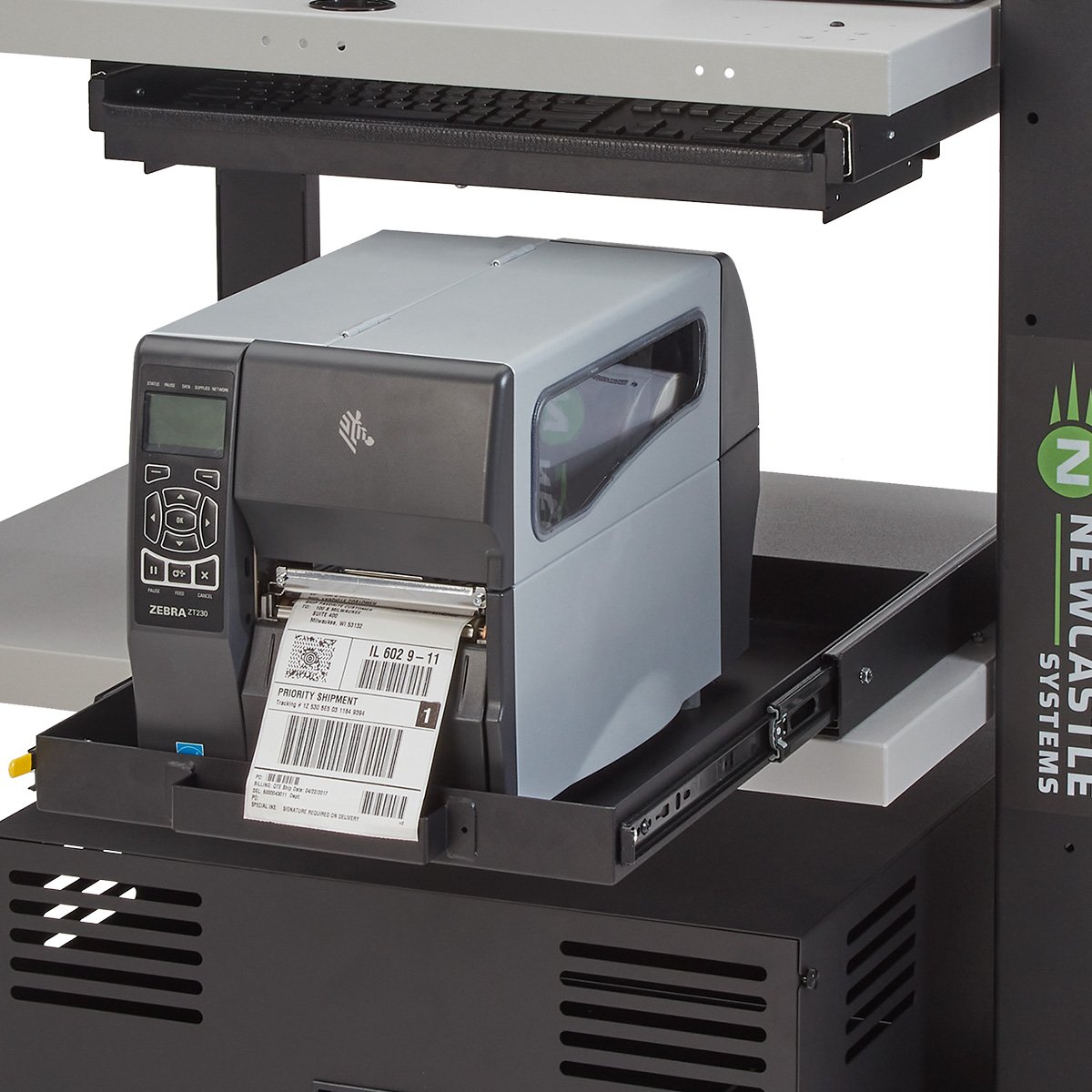 Close up image of a Heavy Duty Mobile Computer Cart printer