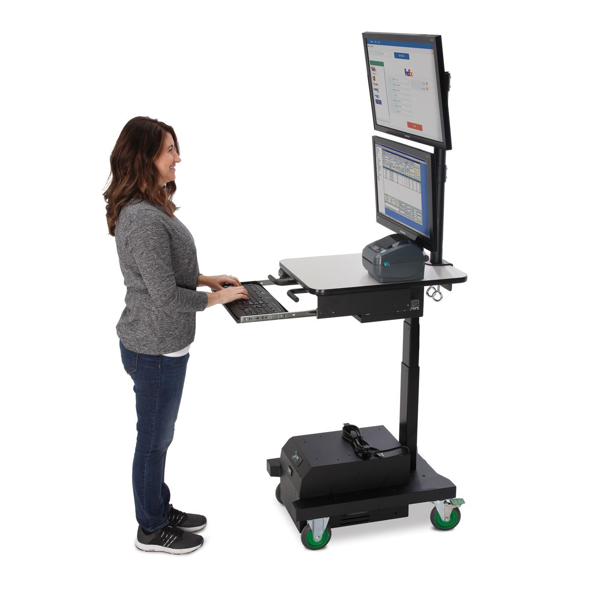 Warehouse worker standing while using  Ergonomic Industrial Computer Cart