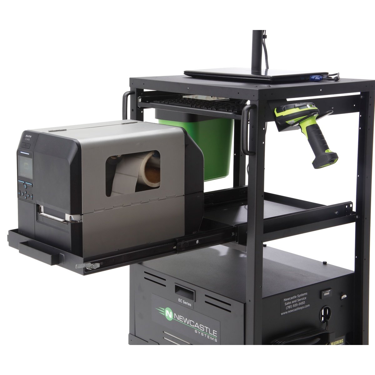 Close up image of a printer drawer attached to Compact Mobile Computer Cart