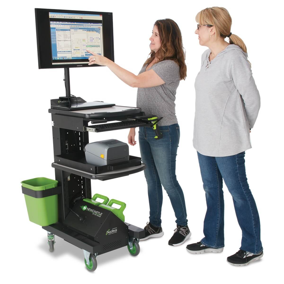 Two executives approving the use of the Mid-range mobile computer cart