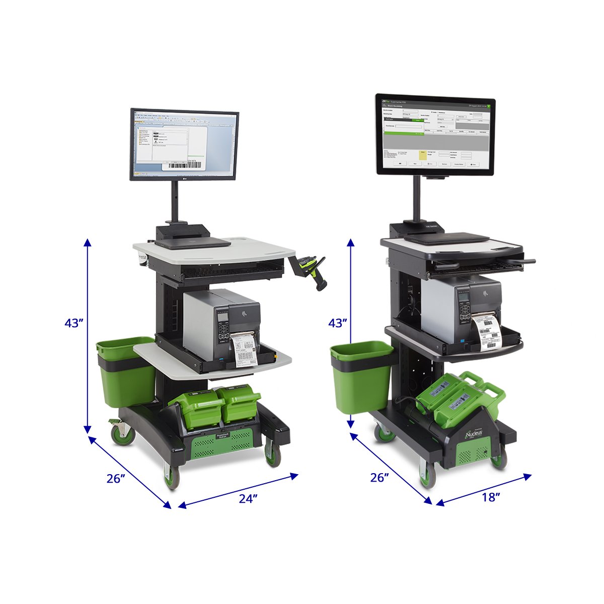 Side by side comparison between two different sized mobile computer work stations