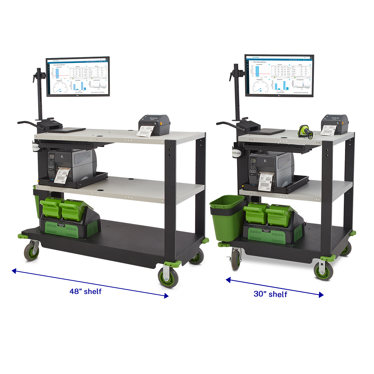 Side by side comparison between two different sized mobile computer work stations