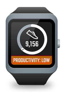 A smartwatch displaying a step count of 9,156 with a shoe icon